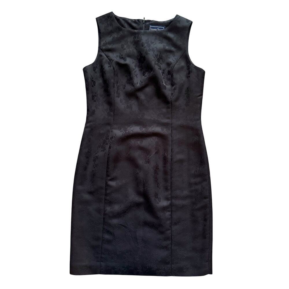 Laura Scott Sheath Dress Women Sz 10 Black Jacquard Floral Whimsigoth 90s Y2K